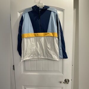 Fourlaps Mens Hooded Windbreaker Anorak Jacket Navy Colorblock Size M peloton